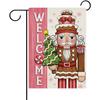 Welcome Christmas Nutcracker Decorative Garden Flag, Pink Xmas Tree Holiday Yard Outside Home Decorations, Peppermint Candy Winter Outdoor Small Decor