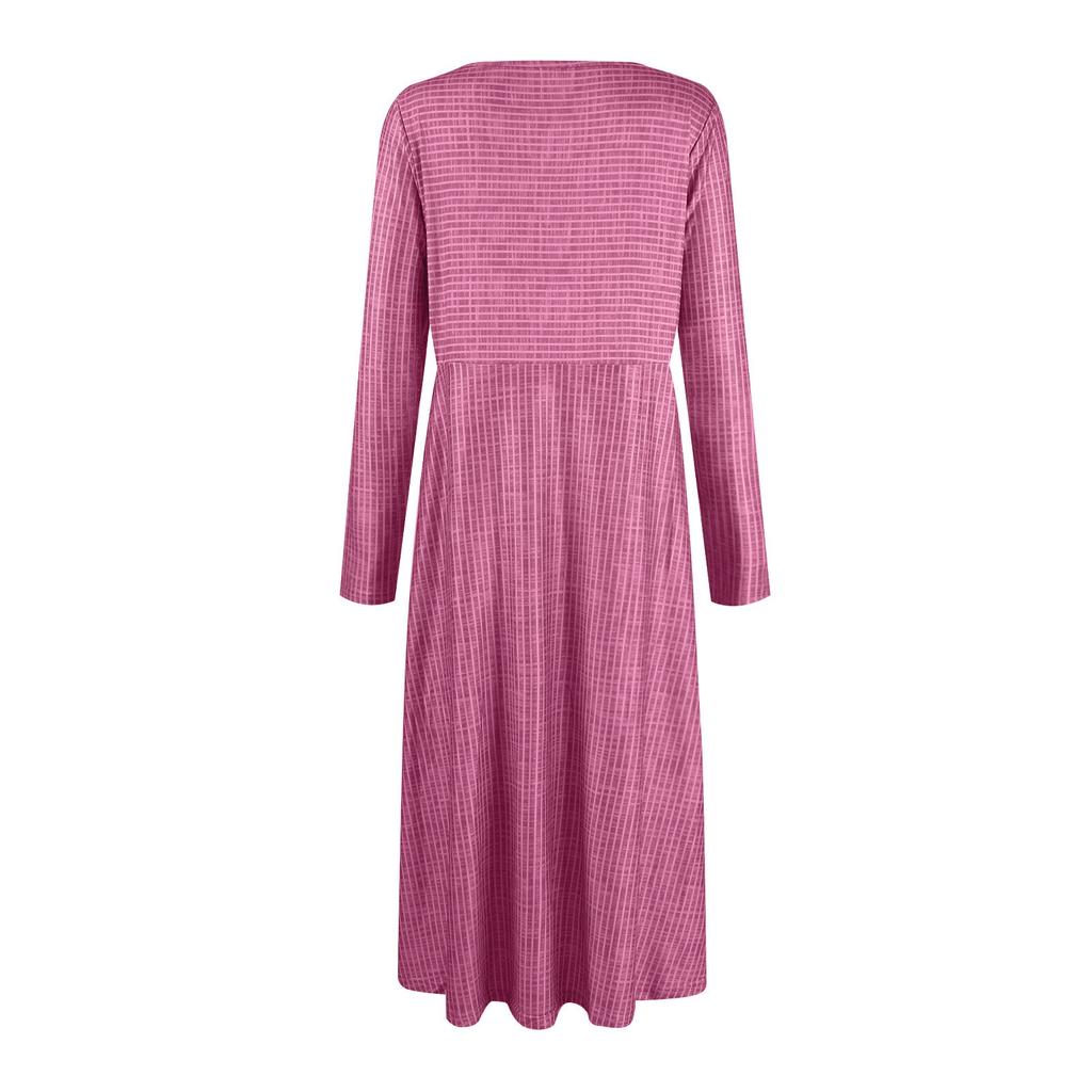 Женские Повседневные Модные Винтажные Длинные Платья в Полоску с Длинным Рукавом, с Карманом и для Зимы