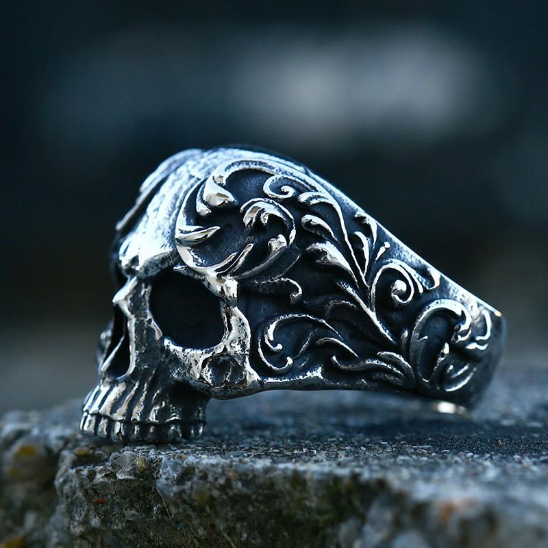 Mens Punk Style Stainless Steel Skull Ring Hip Hop Titanium Vintage Finger Size 7-13