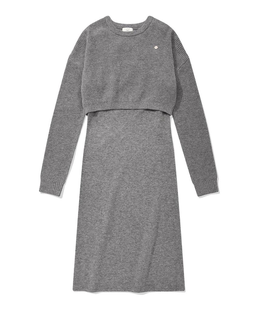 Covernat Woman Layered Long Knit Dress Melange Gray