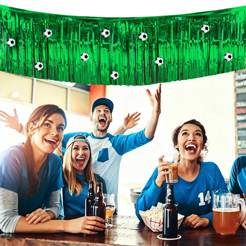 Soccer Party Tassel Table Skirt with Football Sticker for Kids Adults Sports Theme Birthday Party Decoration Supplies Tablecloth