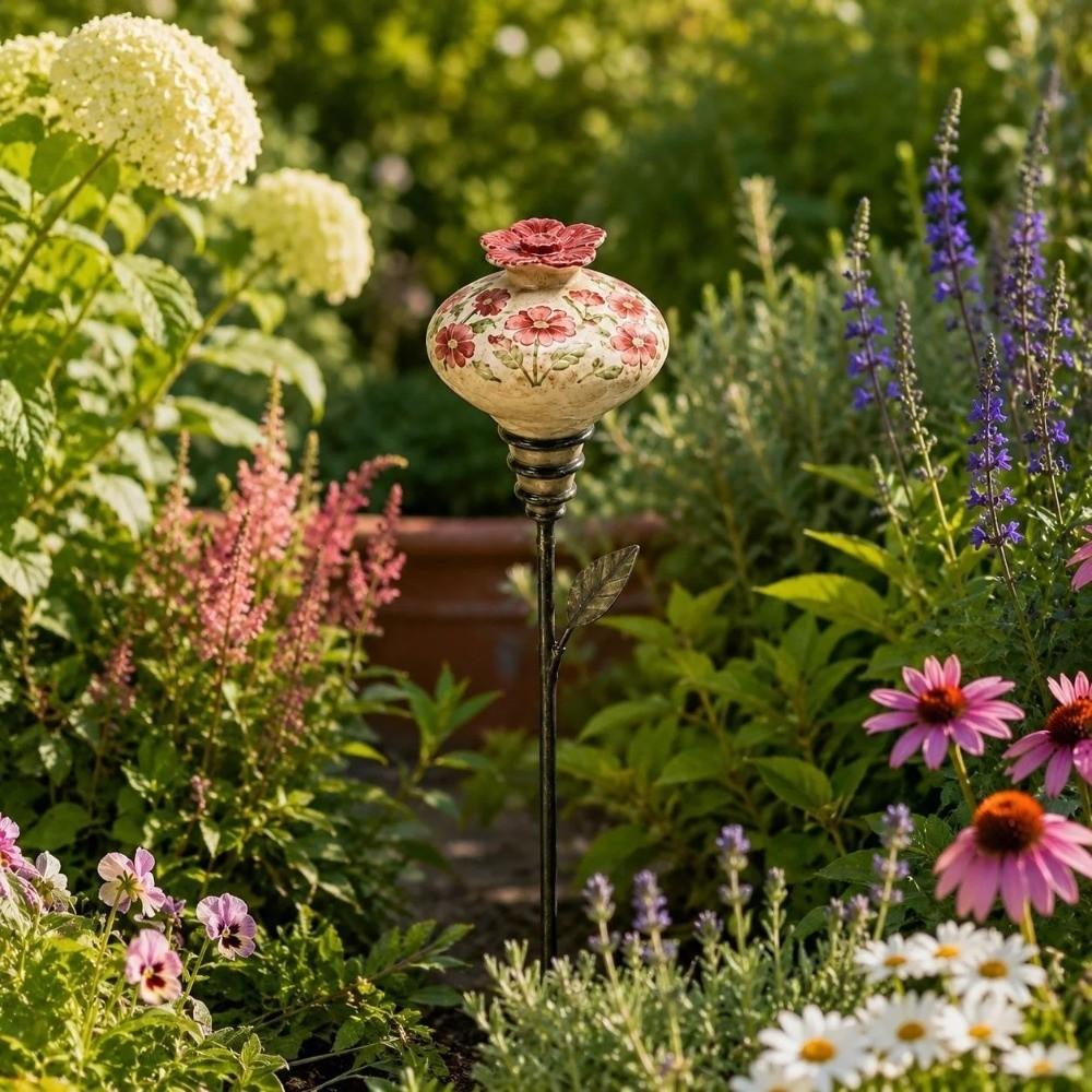 Hand Painted Flower Shaped Bird Feeder Resin Flower Bird Water Drinker Patio Backyard