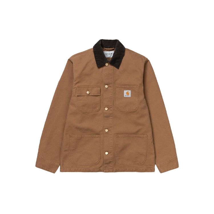 Carhartt WIP SS21 Куртка Michigan Классическая Американская Винтаж Однотонная Карман Бирка Логотип Вельветовый Воротник Рабочая Куртка Michigan I026480-HZ-02