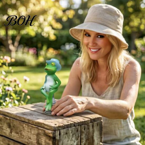 Miniature Balcony Decorations Frog Garden Statue, Spring Base Resin Figurine, Weatherproof Ornaments Figurine for Fence Patio Lawn Yard Outdoor Decor