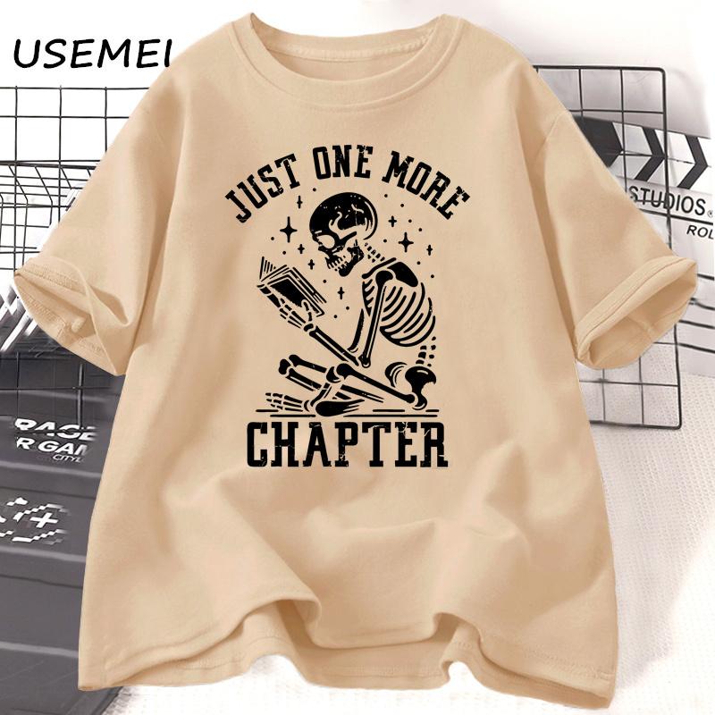Футболки Just One More Chapter Футболка с забавным черепом и книжным червем Футболка для любителей чтения и учителей Футболка унисекс из хлопка с коротким рукавом