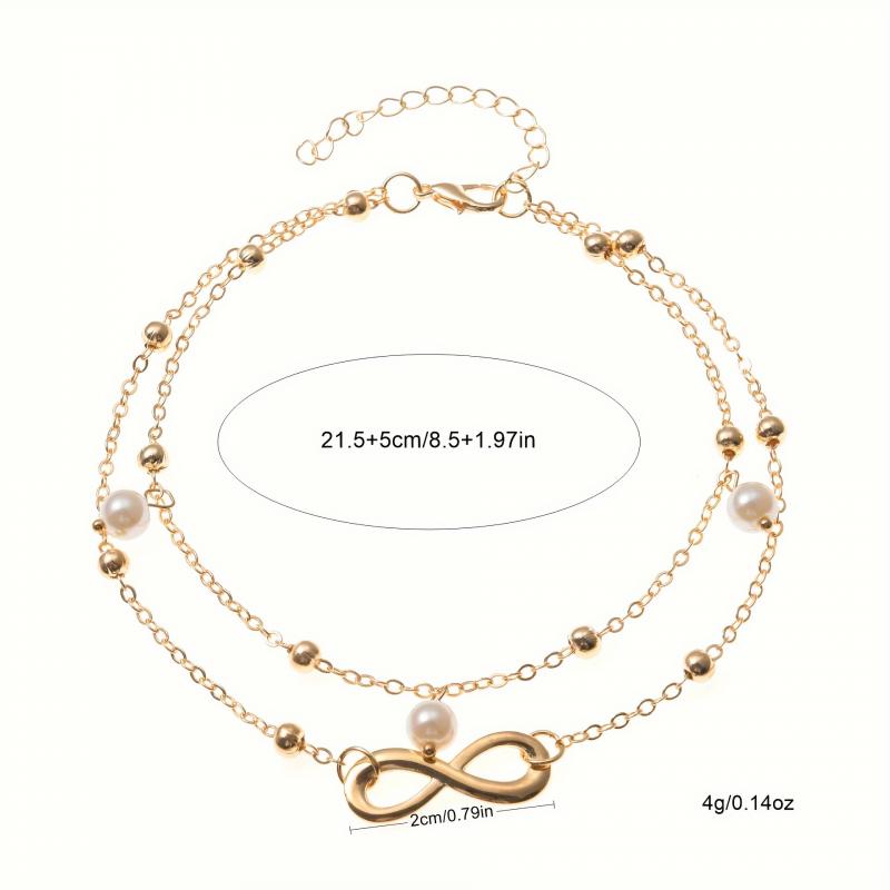 Двухслойный жемчужный браслет на ногу в форме восьмерки ручной работы из бисера регулируемая цепочка на ногу элегантное украшение для женщин свадебная вечеринка подарок летние модные аксессуары