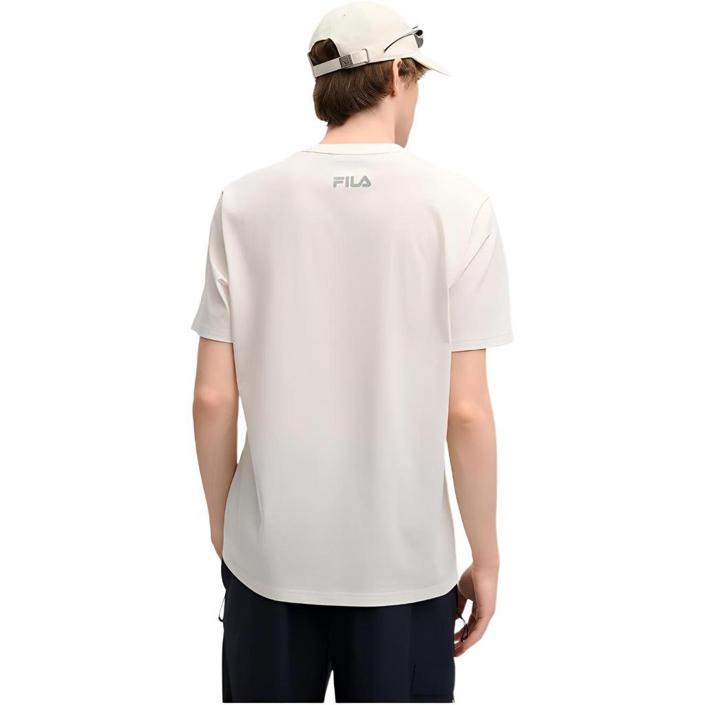 Fila Versatile Casual Knitted Breathable Short Sleeve T-Shirt Men Tops Cloud-Mushroom-White F11M519104FWT