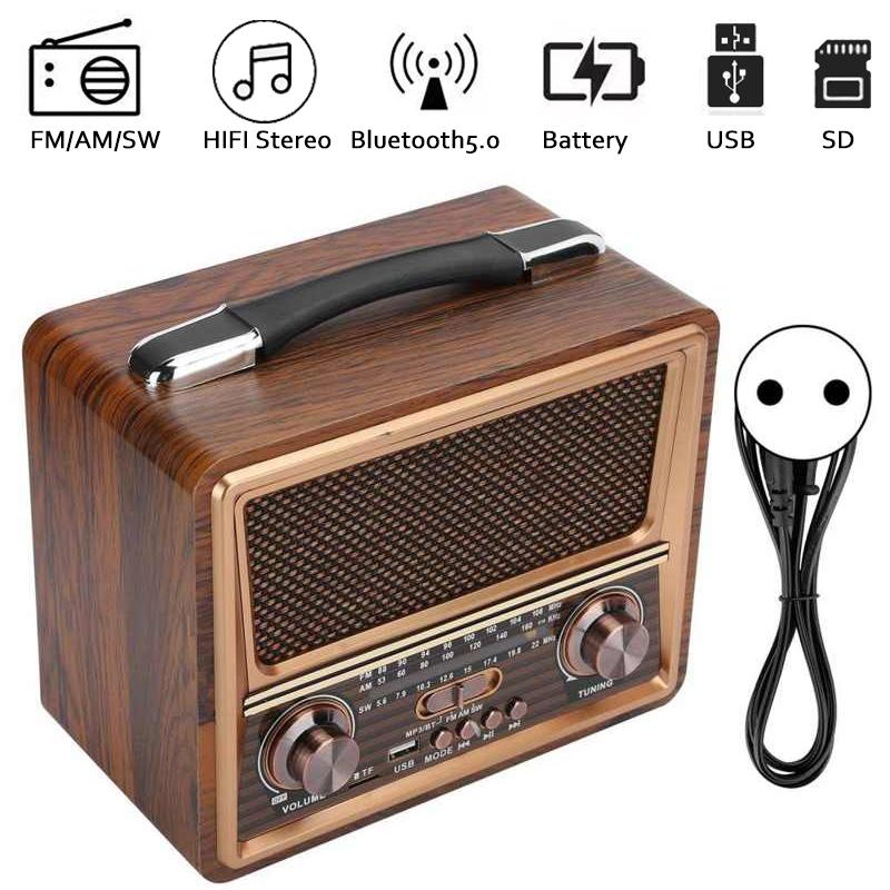 Vintage Design Wireless Bluetooth Speaker Radio Receiver Rechargeable FM/AM/SW USB/SD/TF HIFI Sterero Mp3 Player