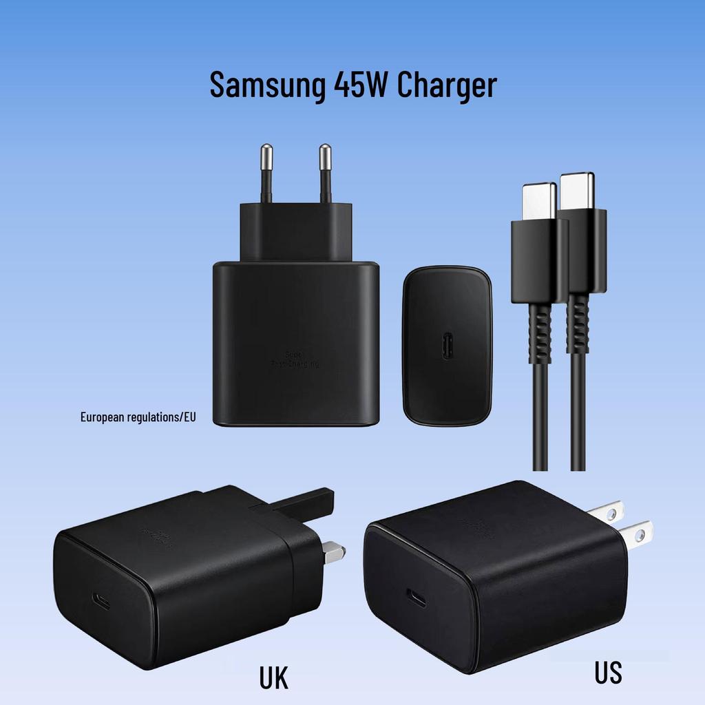 Сверхбыстрое зарядное устройство 25 Вт для телефонов Samsung – Зарядная головка PD 45 Вт с кабелем, варианты вилок США/ЕС/Китай.