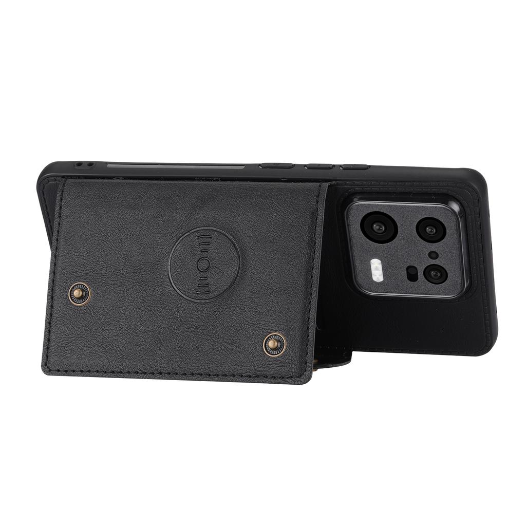 Чехол-подставка для телефона Xiaomi 13 5G с двойной кнопкой, слотами для карт, противоударный чехол из ТПУ, покрытый искусственной кожей, со встроенной металлической пластиной