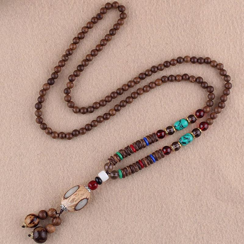 GEMCHIC Женское Винтажное Бохо Длинное Деревянное Бусины Мала Ожерелье Кисточка Подвеска Этническое Барокко Деревянные Бусины Ожерелье