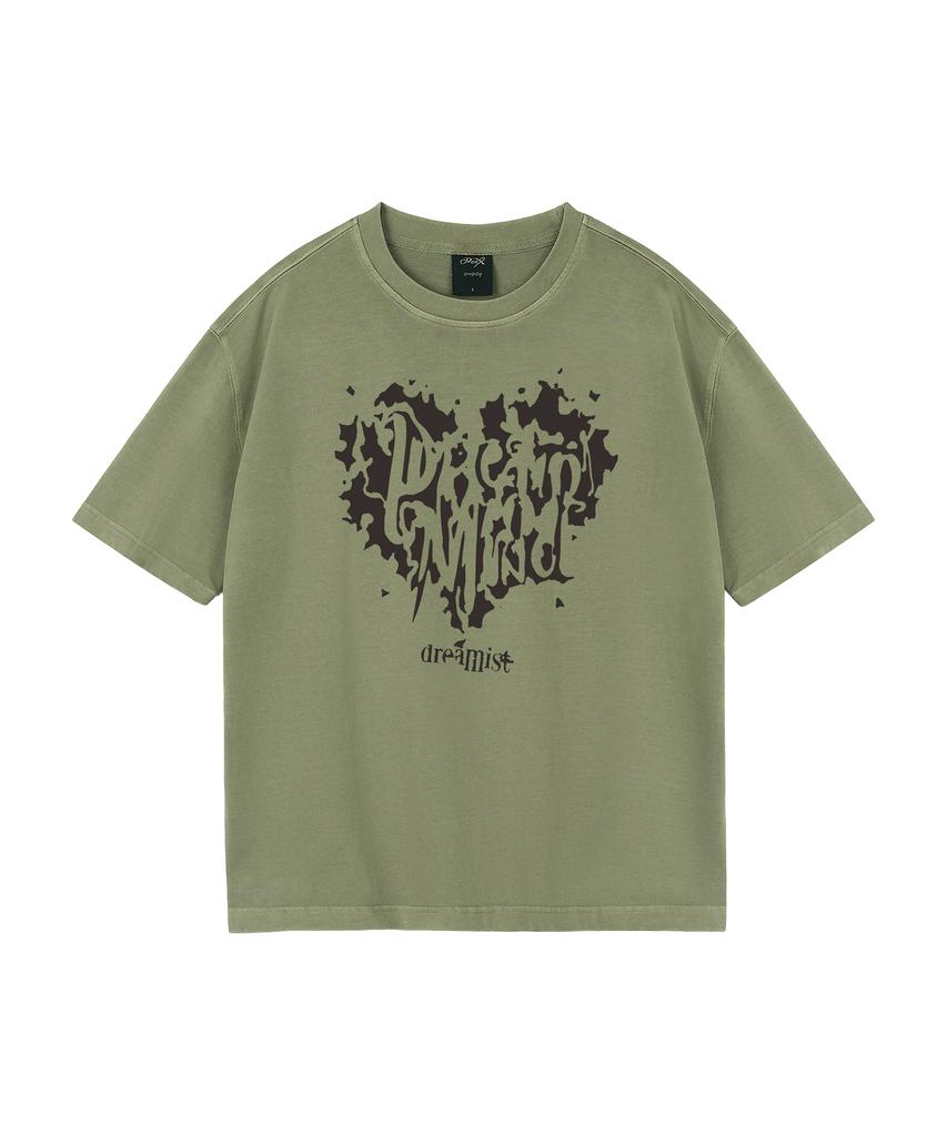 WILDROCK Hollysheesh Dreamist Heart Пигментная Оверсайз Футболка с Коротким Рукавом_6 Цветов (Урожай включен) (Тип Б)