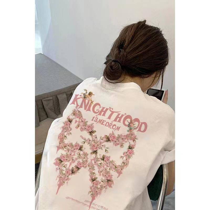 VEZFAA Женская мода повседневная однотонная блузка с принтом на лето и весну с коротким рукавом и круглым вырезом и рубашками