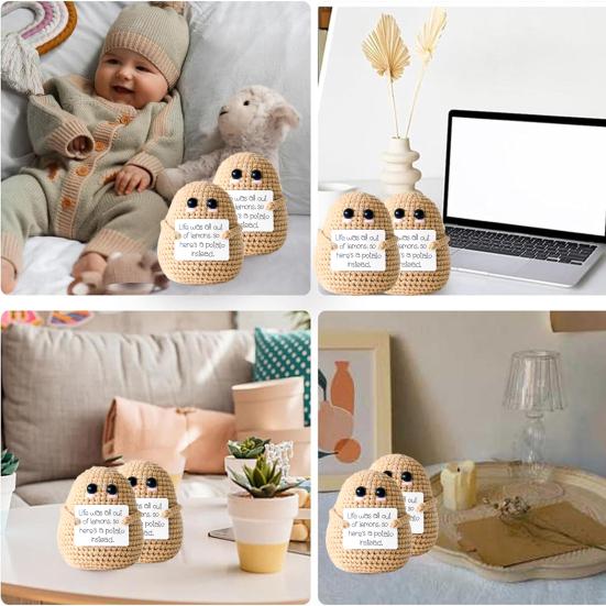 Позитивная вязаная кукла с вдохновляющей карточкой, эмоциональная поддержка, вязаная игрушка ручной работы с изображением животных и овощей, украшение для детей и взрослых