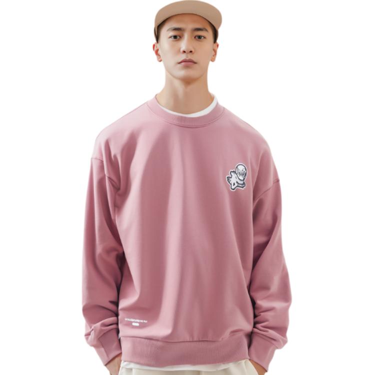 Li Ning Skateboard Series Fun Cartoon Print Флисовый теплый свободный свитер с круглым вырезом Толстовка Зимняя мужская толстовка для пар Розовый AWDR825-4