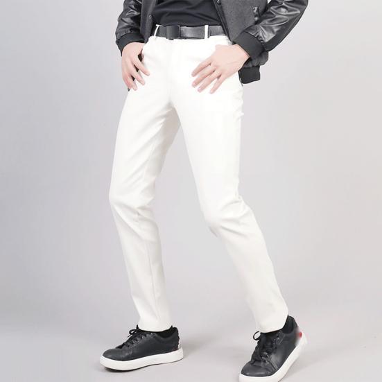 Мужские брюки из искусственной кожи средней посадки с гладкой застежкой-молнией на пуговицах