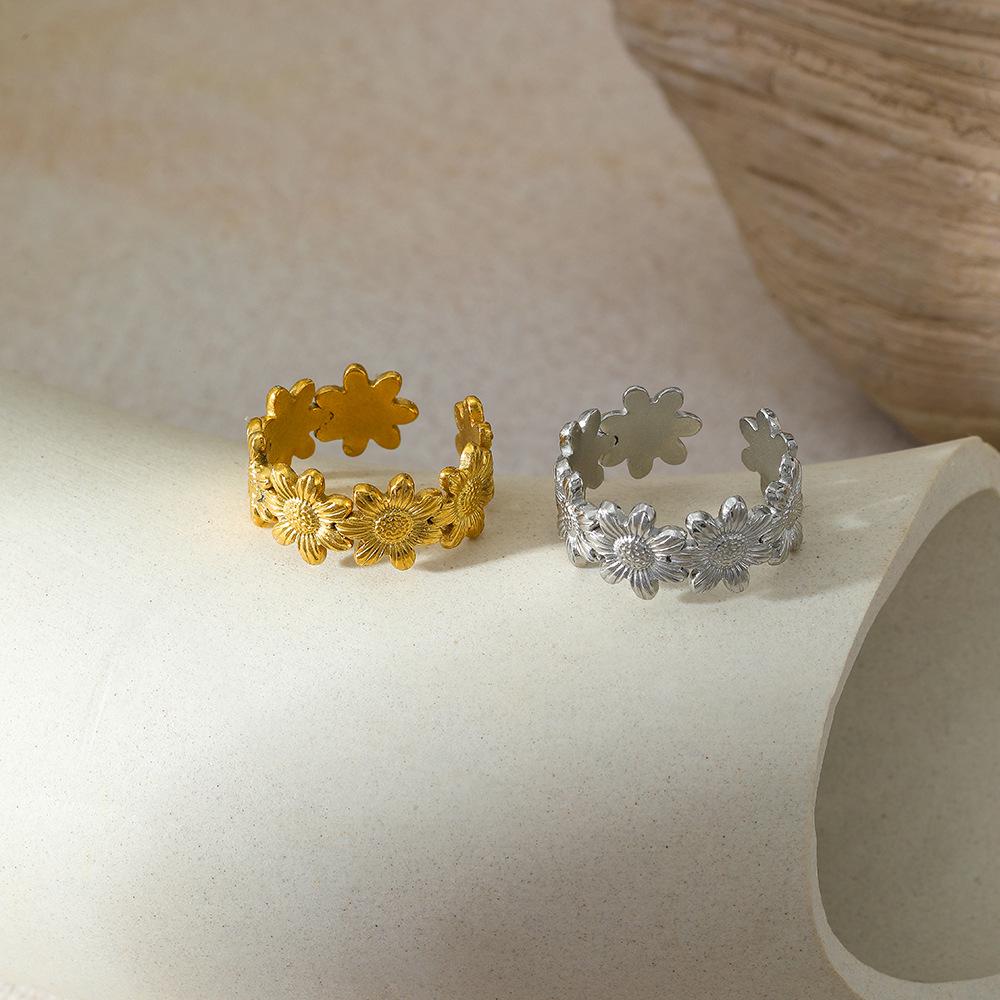 Регулируемое кольцо-цветок из нержавеющей стали с золотым покрытием для женщин - Прочное, устойчивое к потускнению, универсальный дизайн из титановой стали.