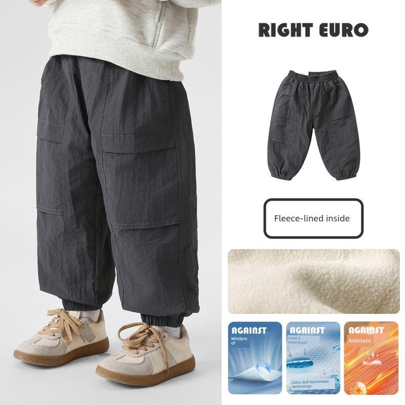 Boys' Fleece-Lined Hiking Pants, Autumn and Winter 2025 New Style, Winter Clothing for Children, Baby Winter Warm Pants for Toddlers