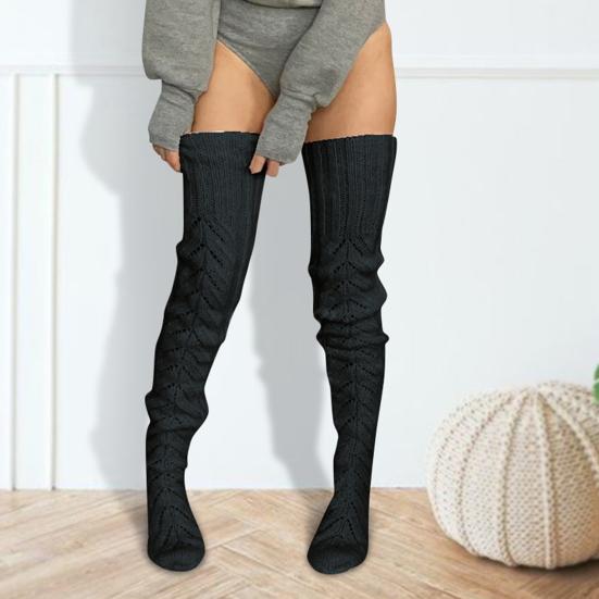 1 пара вязаных носков однотонные с полым узором носки выше колена дышащие удобные с высоким голенищем осенне-зимние носки