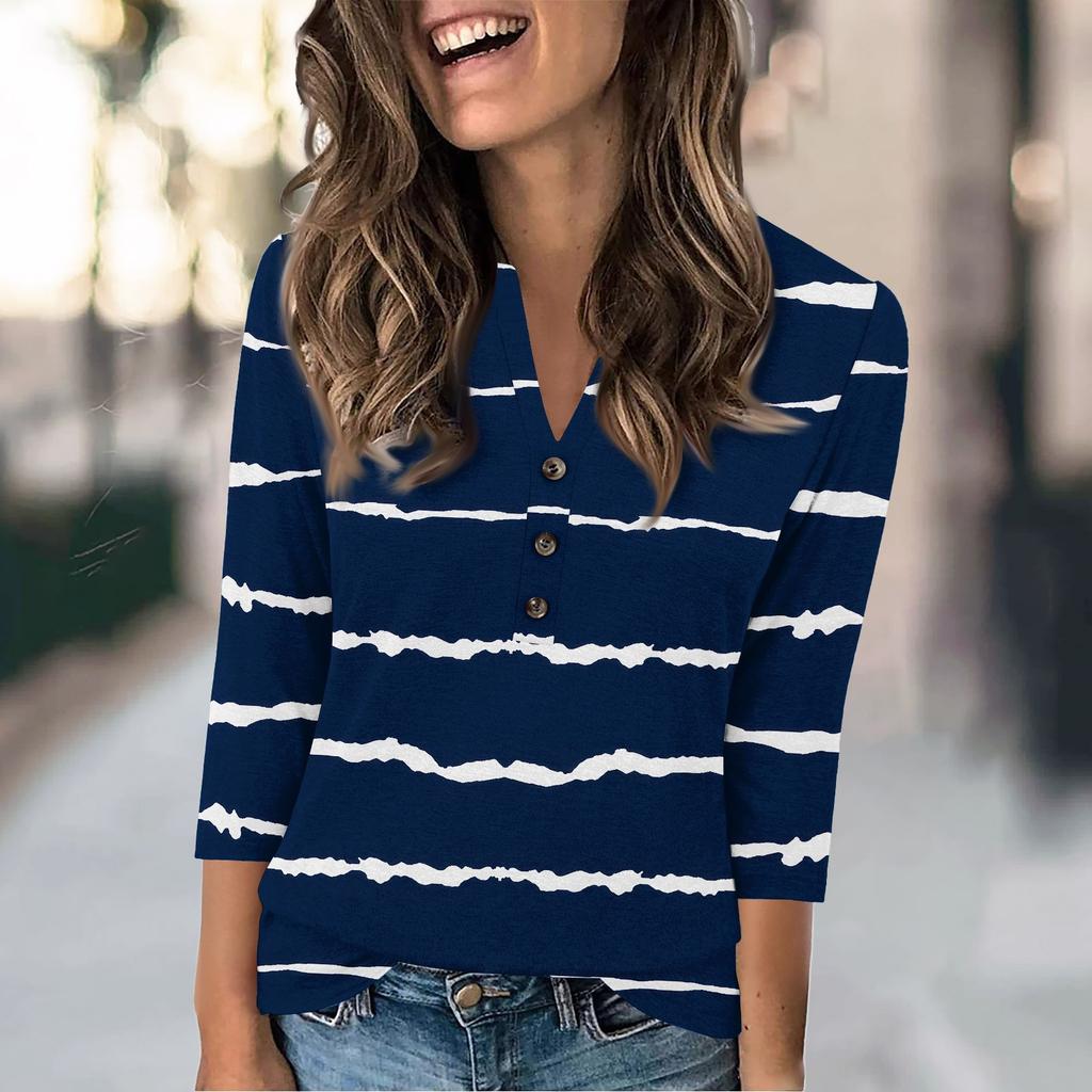 Женская мода повседневный свободный топ с рукавом 3/4 и круглым вырезом