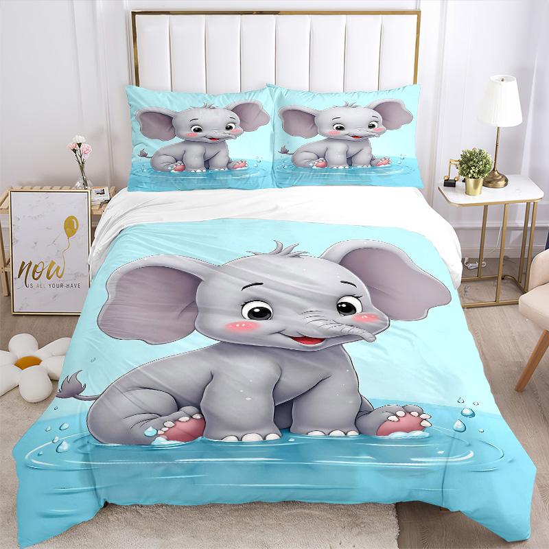 Baby Elephant Print 3Pcs Bedding Setduvet Cover With 2 Bedropillowcase Home Birthday Gift