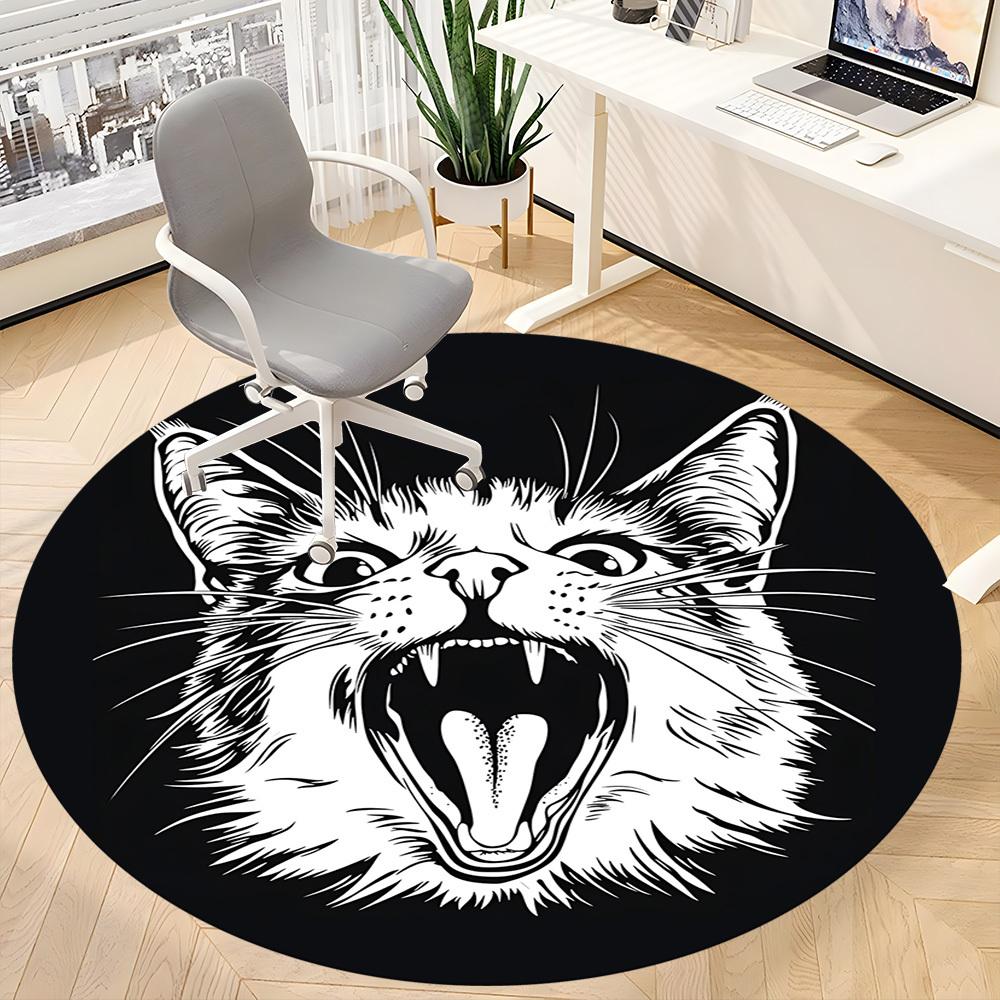 1 шт. Круглый ковер с кошачьим выражением для офиса, под офисные стулья, спальни, гостиной, домашнего декора, Декор комнаты, Доступен в различных размерах