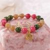 Colorful Stone Beads Bracelet Rabbit Pendant Beaded Hand Bangle Retro Bead String Bracelet  Gifts