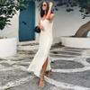 Сексуальное белое платье-слинг с разрезом, женское, элегантное, свободное, с V-образным вырезом, без спинки, без рукавов, длинное, летнее, женское, пляжное, для отдыха