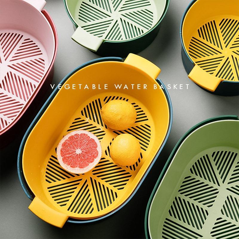 Большая утолщенная съемная раковина для мытья фруктов и овощей, бытовая двухслойная пластиковая корзина для хранения слива для кухни