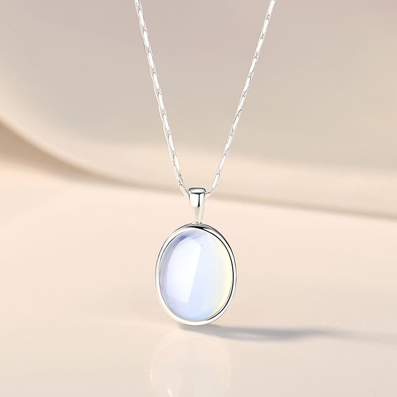Серебряное ожерелье Tichya S925 с лунным камнем/аквамарином – Нишевый дизайн, овальная змеиная цепочка для женщин