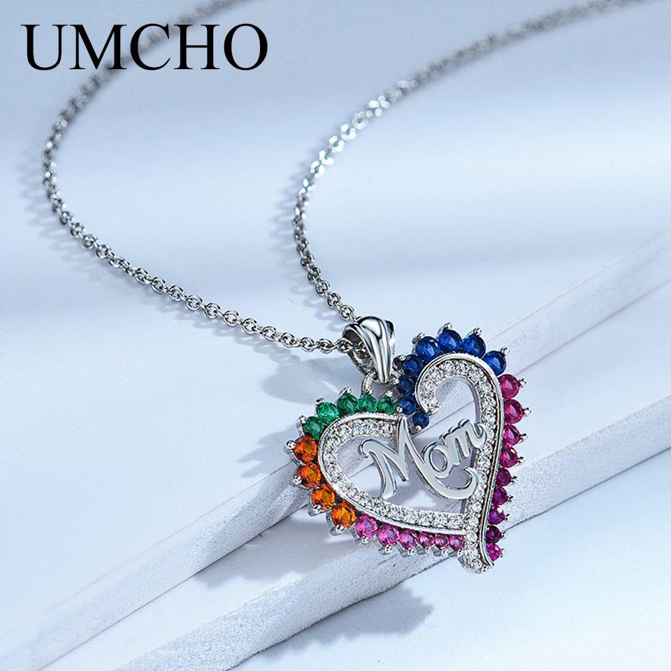 Umcho Серебро 925 пробы, красочные мамины сердца Nceklace, подвески из настоящего стерлингового серебра, ожерелья для женщин, подарок на день матери с цепочкой