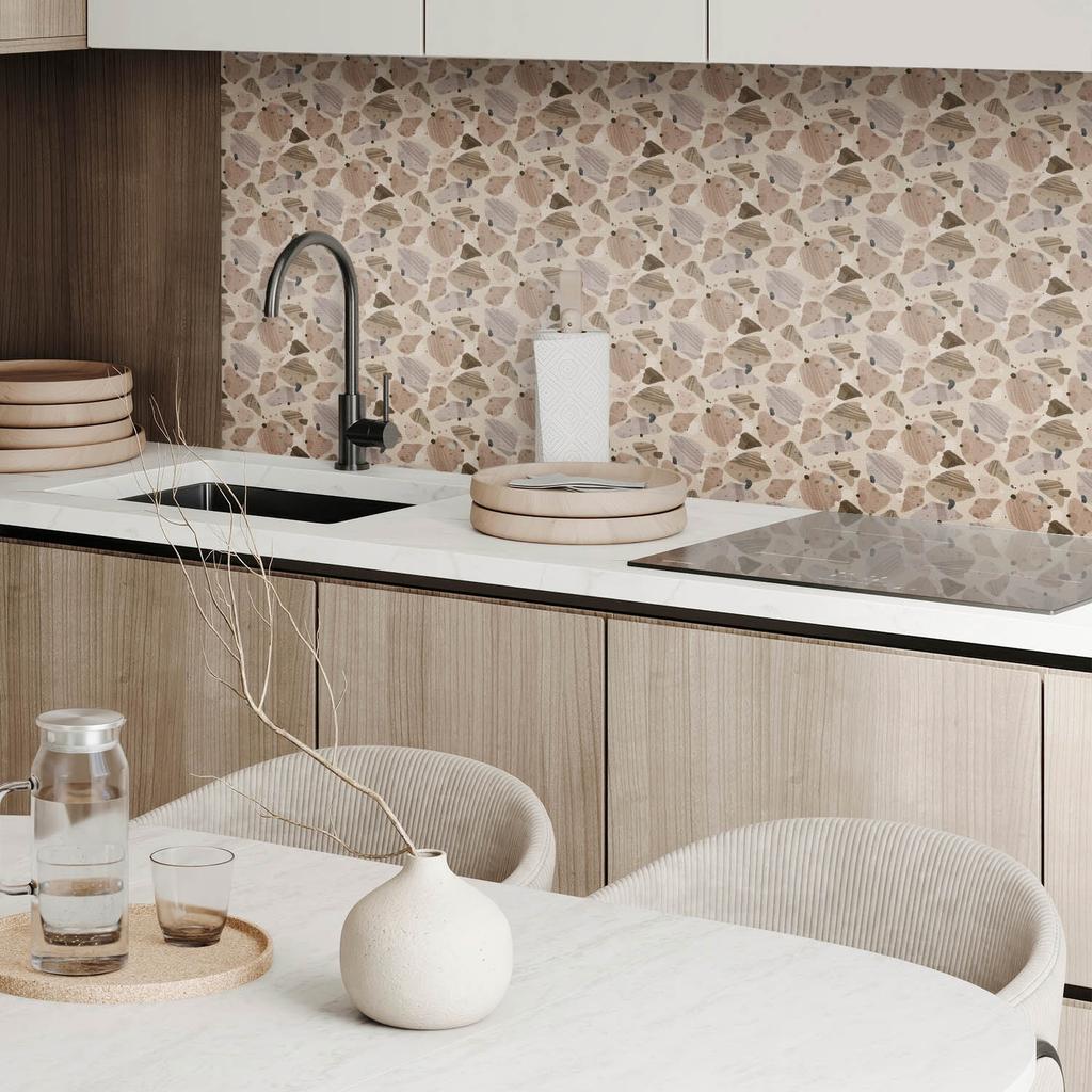 Self-Adhesive Tiles with Print - Perfect for the Kitchen Abstract Stone Shapes 9x30x30 cm