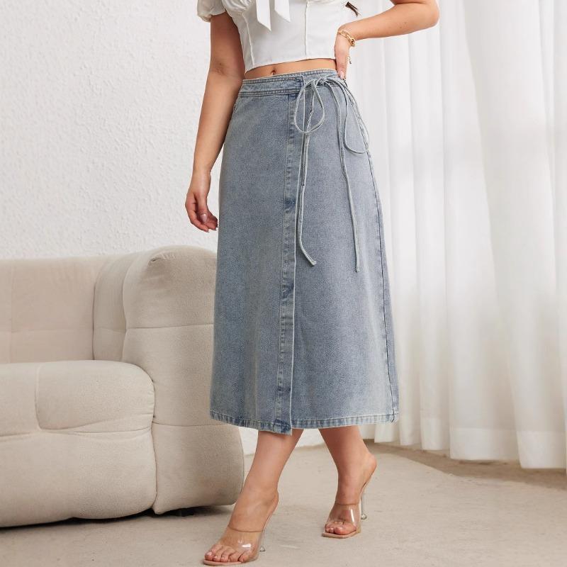 Women S Denim Midi Skirt Wrap Style Split Loose Elegant Vintage