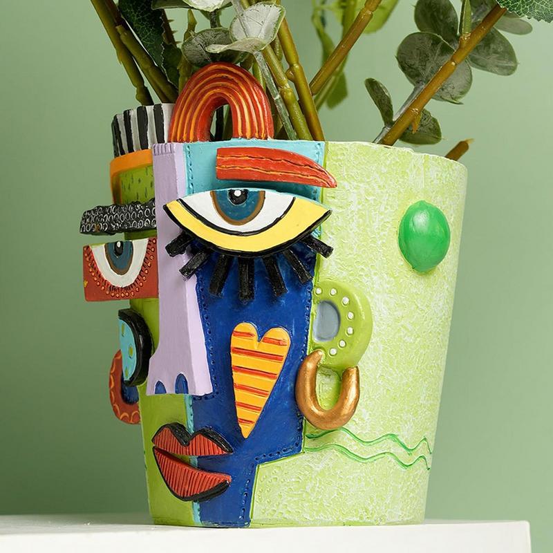 Кашпо для лица Декоративные горшки для растений 15 см Подставка для бонсай Художественная смола Домашнее украшение Контейнер для растений для внутреннего сада Патио