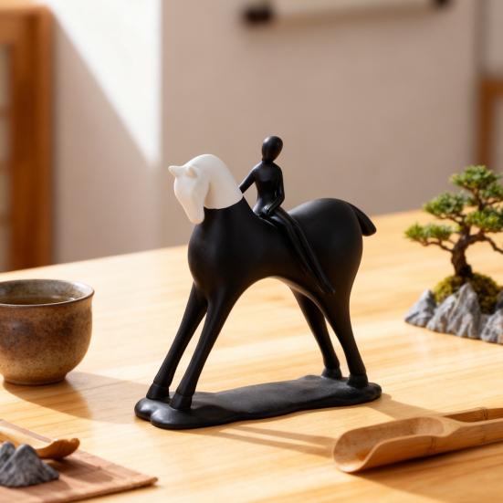Abstract Man Black White Horse Figurine Modern Minimalist Artistic Horse Statue Resin Sculpture Home