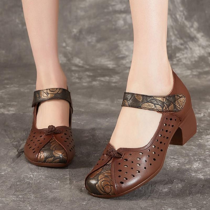 Johnature Женская обувь, туфли-лодочки в этническом стиле, дышащие сандалии из натуральной кожи на толстом каблуке и мягкой подошве