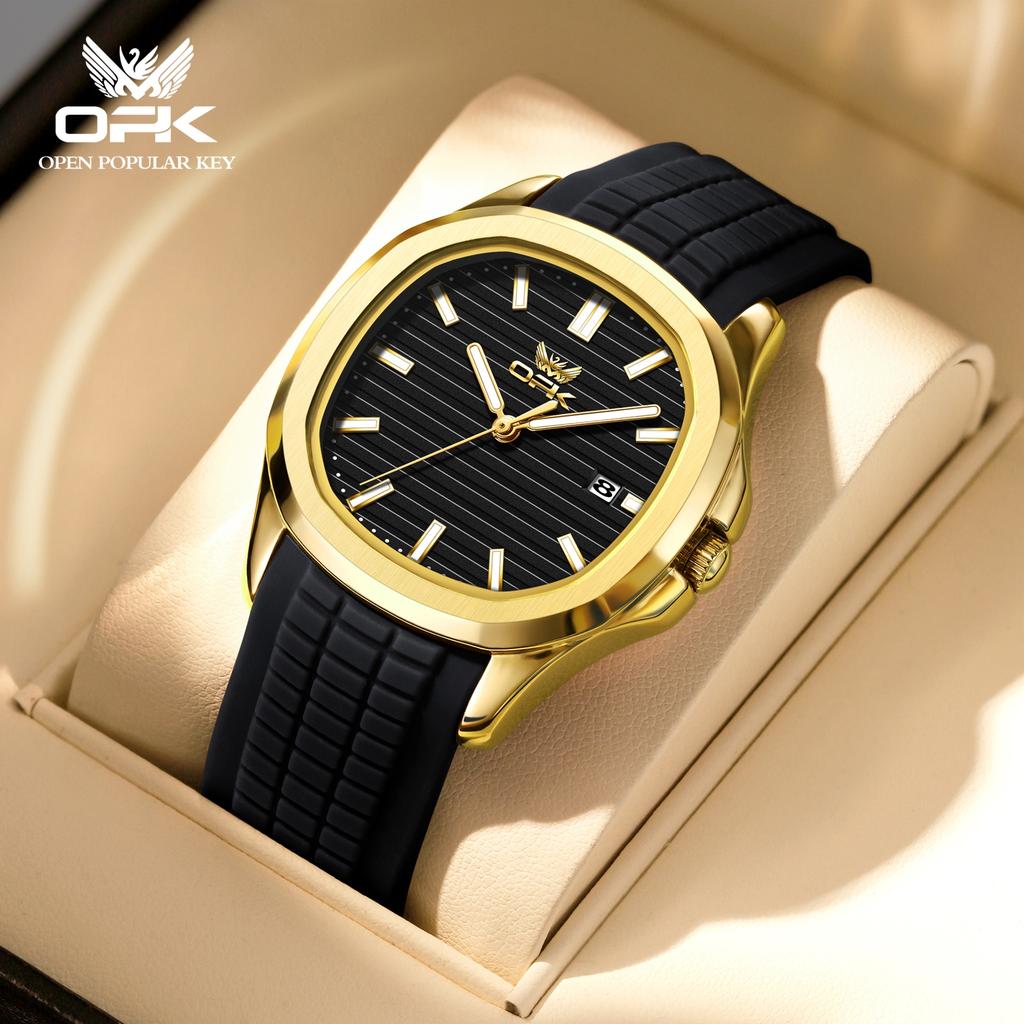 OPK 6095 Original Brand Man Watch Silicone Strap Auto Date Waterproof Quartz Movement Men’s Business Wristwatch High Quality