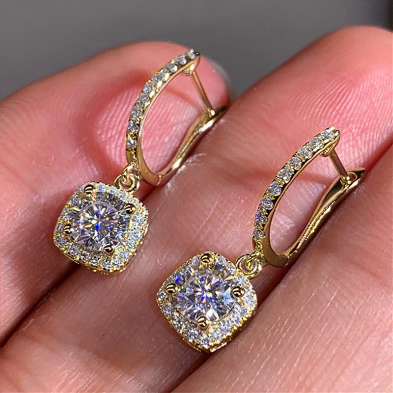 Trendy Square Shape Drop Earrings Brilliant Bridal Engagement Wedding Jewelry Elegant Female Dangle Earring