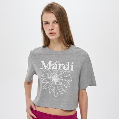 [mardimercredi] Укороченная базовая футболка Flowermardi_Серый Белый