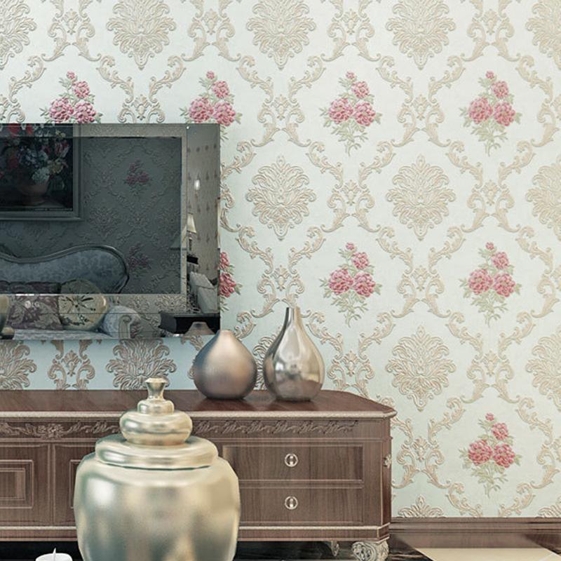 1PC Wallpaper Living Room Self Adhesive Pastoral Style Wall Sticker Embossed Non Woven Fabric Home Decoration Wall Decals 3D
