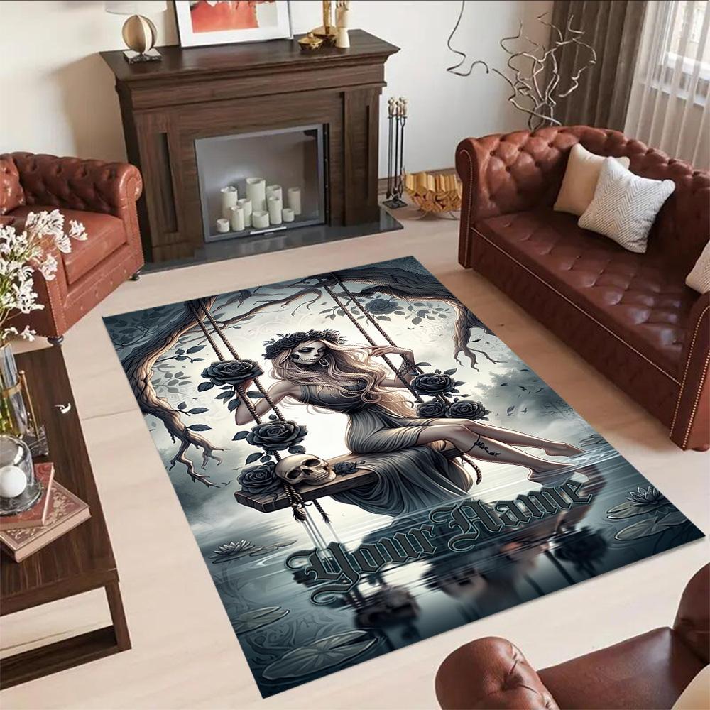 Gothic Illustrations Customized Name Floor Rug Office Rug Design for Game Room Playrooms Balcony Dormitory Anti-slip Rug Anime Office Decor