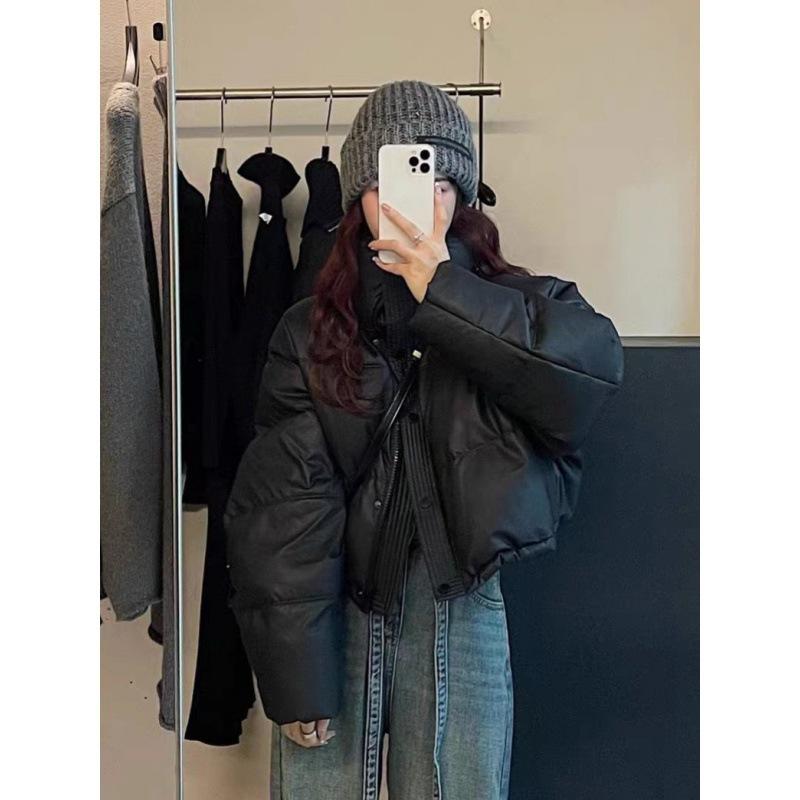 Leave-in pu leather down cotton-padded clothes women's short cotton-padded clothes winter stand-up collar bread clothes cotton-padded jacket