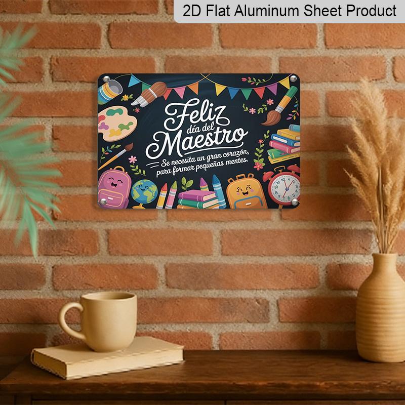 2D Flat, 1pc "Feliz Día Del Maestro" Teacher Plaque, 12"×8" - Classroom Decor Sign, Multicolor - Aluminium Wall Hanging Decoration, Teacher