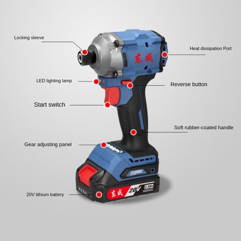 Бесщеточный ударный шуруповерт Dongcheng DCPL198AM с литиевой батареей 20 В, аккумуляторная бытовая электрическая отвертка