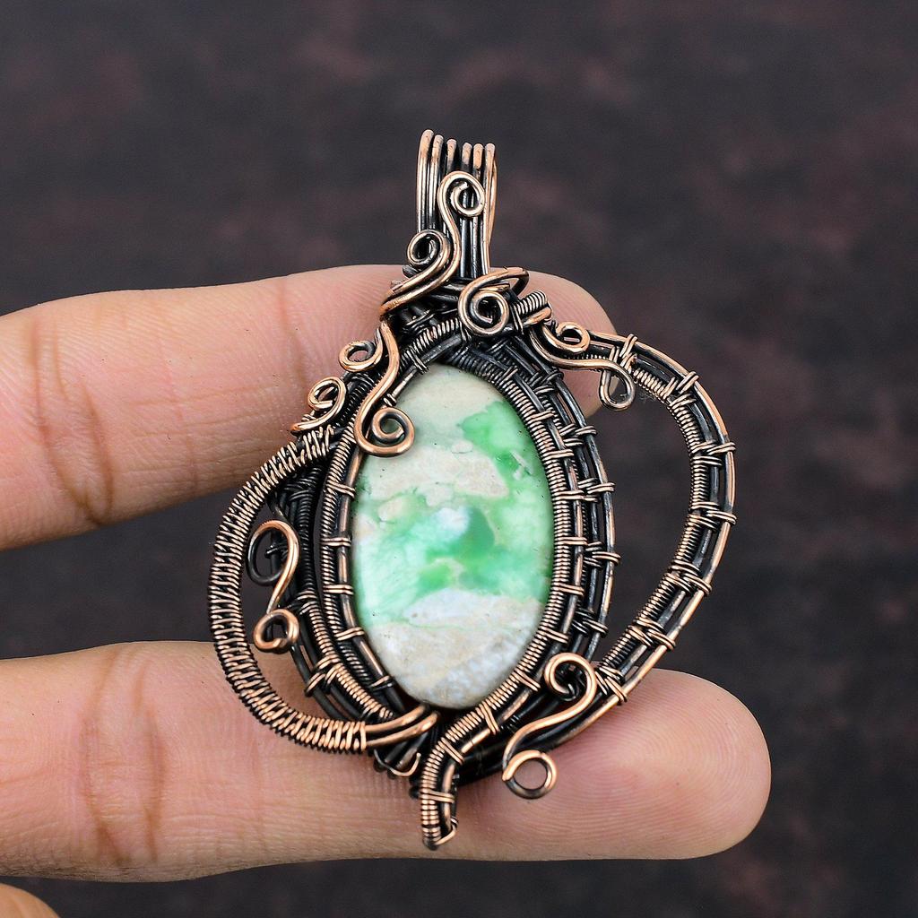 Variscite Gemstone Pendant Copper Wire Wrapped Pendant Variscite Copper Jewelry Stylish Pendant Gift For Mom Handmade Wire Wrapped Jewelry
