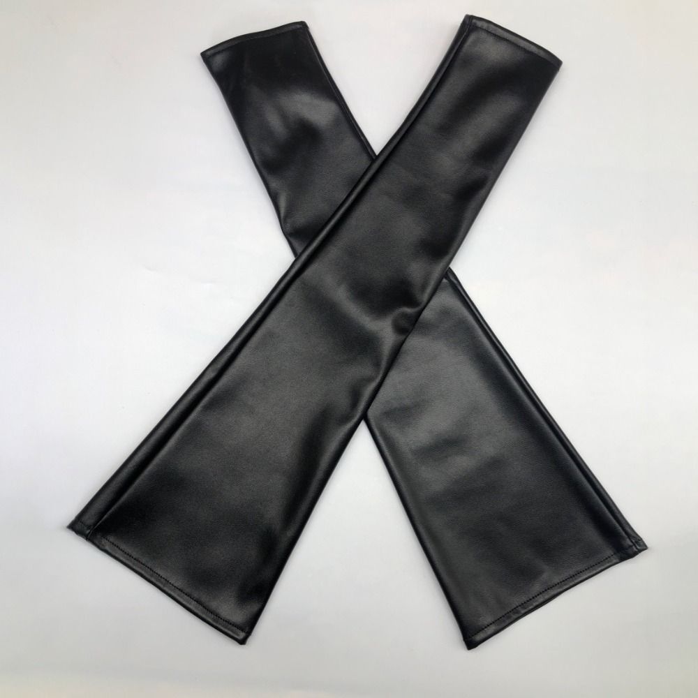 Long Arm Warmer PU Leather Gloves Black Elbow Mitten Disco Mittens Dance Performance