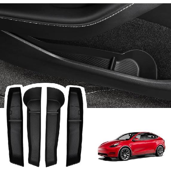 BASENOR 2026 2025 2024 Tesla Model 3 Door Side Storage Box, Door Pocket Liners, TPE Front & Rear Side Organizer Tray Protector Liner For Model 3