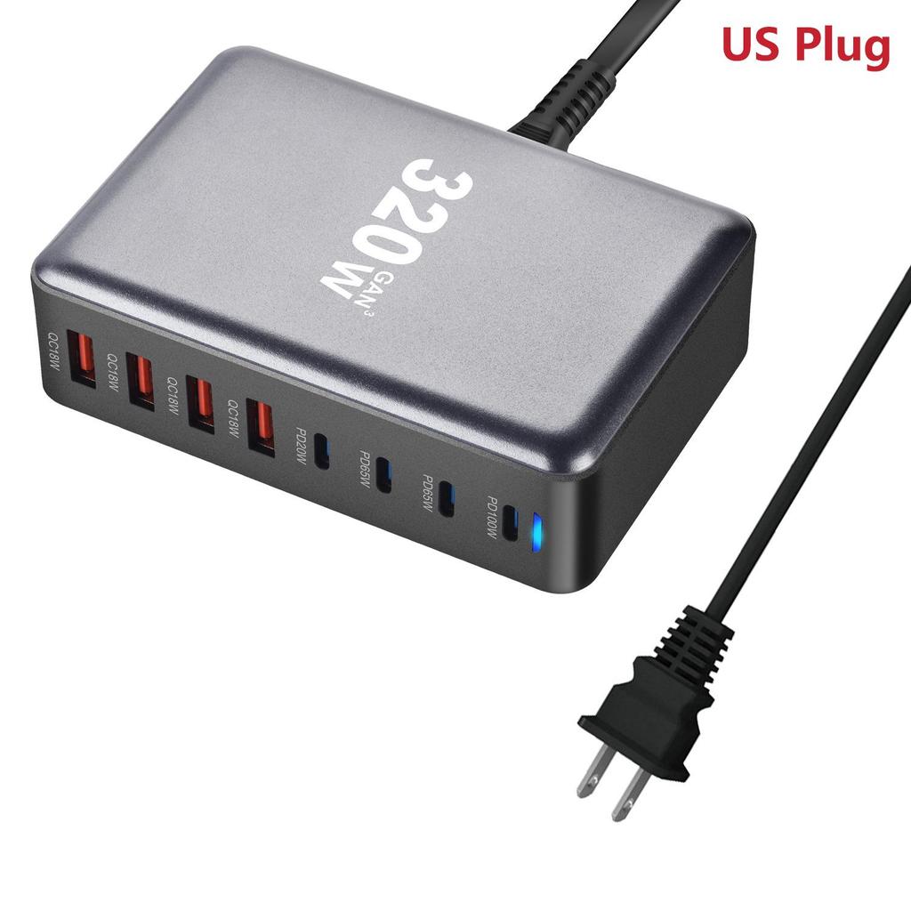 320 Вт Gan Charger 8 Ports USB Type C Phone Charger Fast Charge Adapter для iPhone Samsung Huawei Xiaomi