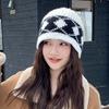 Retro Diamond Pattern Knitted Hat for Women In Autumn and Winter with Wool Jacquard Cold Hat Casual Versatile Large Head Circumference Woolen Hat