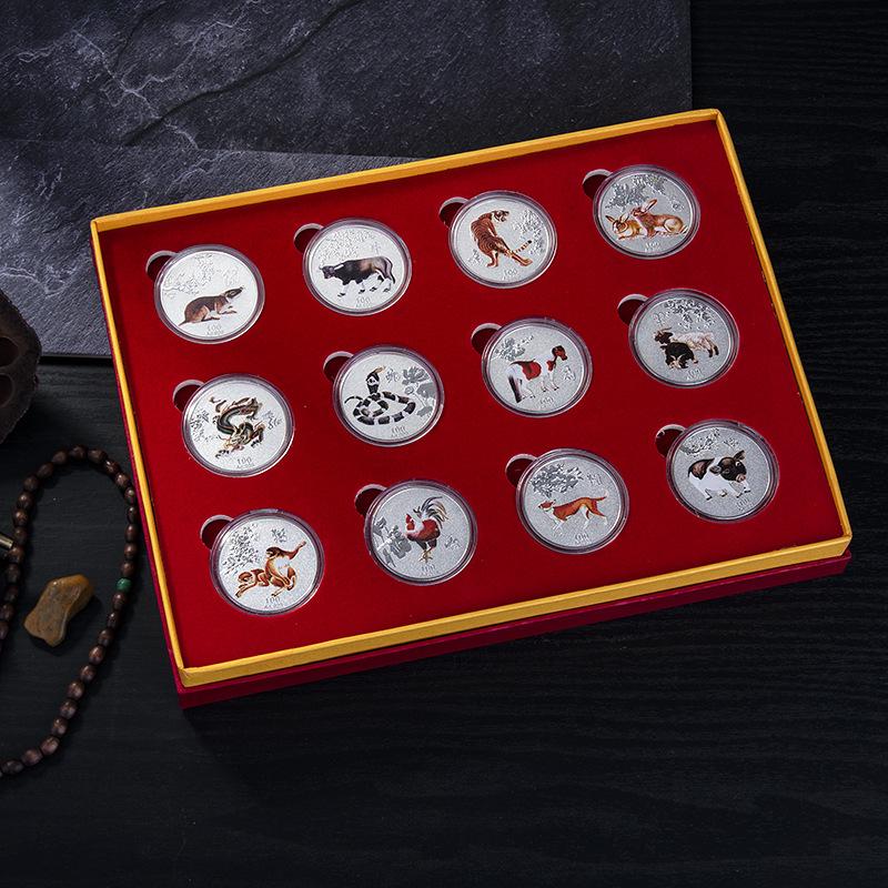 Красочный, процветающий и мирный, двенадцать животных зодиака, коробка для памятных монет, памятная медаль двенадцати знаков зодиака, золотая монета, коллекционный